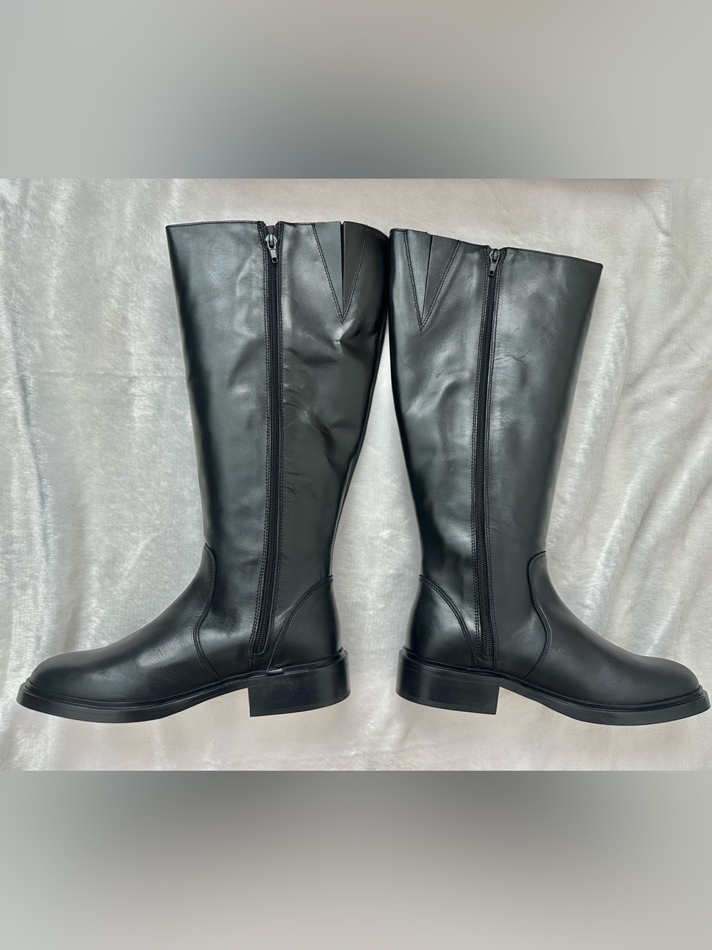 Anthropologie Tall Black Genuine Leather Ridding Boots Full Zip EU 39 Wide Calf - Picture 5 of 16